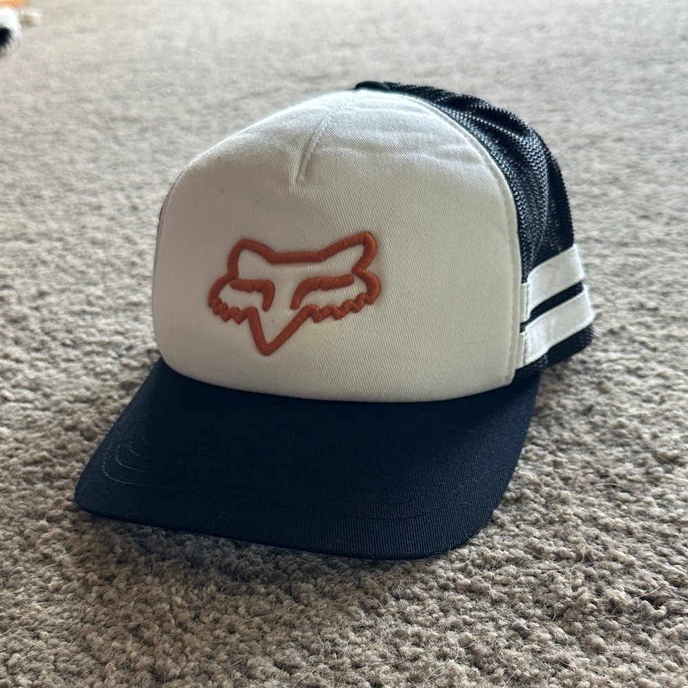 Fox Kids' Black and White Trucker Hat with Orange Logo